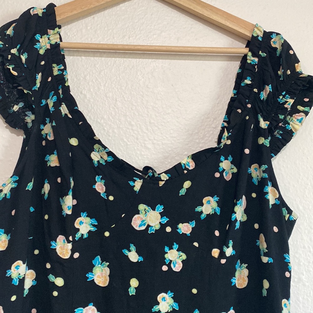 FREE PEOPLE Like a Lady Linen Citrus Novelty Printed Mini Dress Ruffle Tie Back - Picture 6 of 11